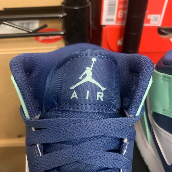 Nike Air Jordan 1 Mid Mystic Navy Blue Mint Foam Shoes 554724-413 554725-413 - Picture 7 of 10